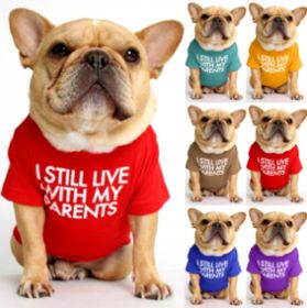 dog clothes starling English short bulldog pet clothing round collar T-shirt Teddy than panda dog clothing - red - L