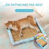 Breathable Pet Puppy Cooling Mat Bed Summer Protection Cervical Spine Cat Dog Ice Mat Square Rattan Kennel Supplies - blue - 40cm*30cm*7cm