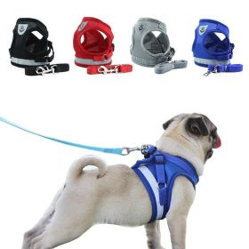 Summer Strap-style Dog Leash Adjustable Reflective Vest Walking Lead for Puppy Polyester Mesh Harness Small Dog Collars - red - XL