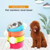 Pet Stainless Steel Bowl Hanging Cage Type Fixed Cute Dog Basin Cat Supplies Puppy Food Drinking Water Feeder Pets Accessories - blue - 17cm