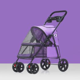 Pet Dog Stroller, Quick Folding, Shockproof with 2 Front Swivel Wheels & Rear Brake Wheels, Cup & Storage Bags Holder, Puppy Jogger Carrier - purple