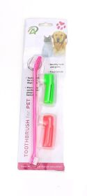 Two Headed Dog Toothbrush Set Canine Dental Hygiene Brush with 2 Finger Brushes Soft Bristles - pink