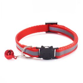 Reflective Dog Collar Pet Cat Puppy Nylon Collar with Bell Neck Adjustable - RED - M