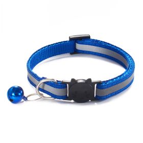 Reflective Dog Collar Pet Cat Puppy Nylon Collar with Bell Neck Adjustable - DEEP BLUE - M