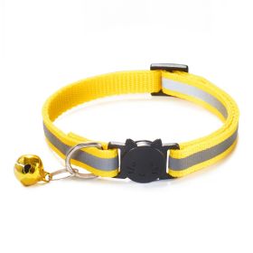 Reflective Dog Collar Pet Cat Puppy Nylon Collar with Bell Neck Adjustable - YELLOW - M