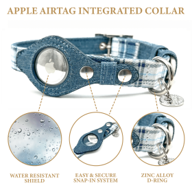 Apple Airtag Integrated Collar - XS - Blue Plaid