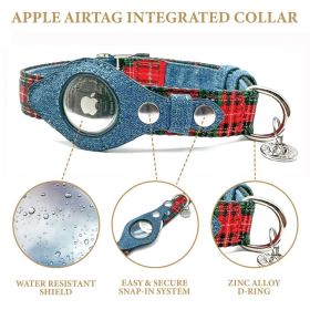 Apple Airtag Integrated Collar - Medium - Red Plaid