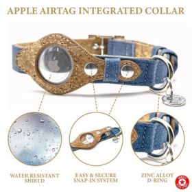 Apple Airtag Integrated Collar - Large - Denim & Cork