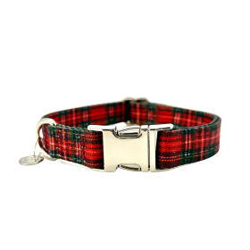 Adjustable Collar - Quick Release Metal Alloy - Red Plaid - Small - Red Plaid