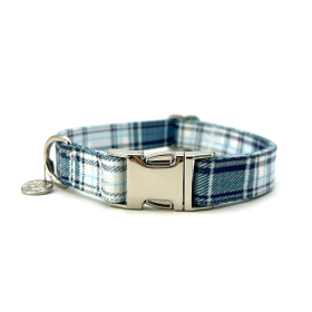 Adjustable Collar - Quick Release Metal Alloy - Blue Plaid - Medium - Blue Plaid