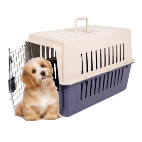 Plastic Cat & Dog Carrier Cage with Chrome Door Portable Pet Box Airline Approved, Medium, Blue/Red - KM0078