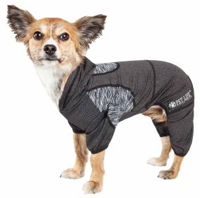 Pet Life Active 'Pawsterity' Heathered Performance 4-Way Stretch Two-Toned Full Bodied Hoodie - Black - X-Small