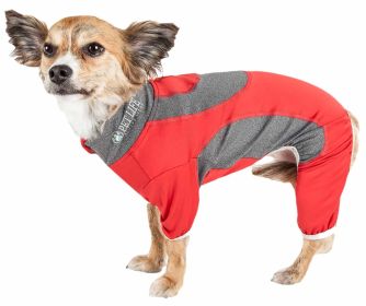 Pet Life Active 'Warm-Pup' Heathered Performance 4-Way Stretch Two-Toned Full Body Warm Up - Red - X-Small