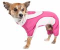 Pet Life Active 'Warm-Pup' Heathered Performance 4-Way Stretch Two-Toned Full Body Warm Up - Pink - Medium