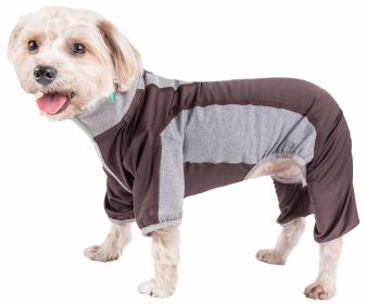 Pet Life Active 'Warm-Pup' Heathered Performance 4-Way Stretch Two-Toned Full Body Warm Up - Brown - X-Large