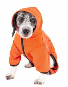 Pet Life Active 'Pawsterity' Heathered Performance 4-Way Stretch Two-Toned Full Bodied Hoodie - Orange - X-Small