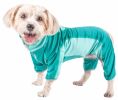 Pet Life Active 'Warm-Pup' Heathered Performance 4-Way Stretch Two-Toned Full Body Warm Up - Green - Small