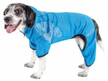 Pet Life Active 'Pawsterity' Heathered Performance 4-Way Stretch Two-Toned Full Bodied Hoodie - Blue - Small