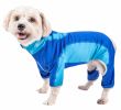 Pet Life Active 'Warm-Pup' Heathered Performance 4-Way Stretch Two-Toned Full Body Warm Up - Blue - Small