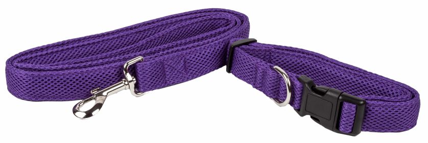 Pet Life 'Aero Mesh' 2-In-1 Dual Sided Comfortable And Breathable Adjustable Mesh Dog Leash-Collar - Purple - Large