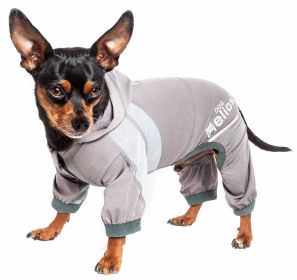 Dog Helios 'Namastail' Lightweight 4-Way Stretch Breathable Full Bodied Performance Yoga Dog Hoodie Tracksuit - Grey - Small