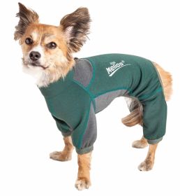 Dog Helios 'Rufflex' Mediumweight 4-Way-Stretch Breathable Full Bodied Performance Dog Warmup Track Suit - Green - Medium