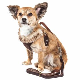 Pet Life Luxe 'Furracious' 2-In-1 Mesh Reversed Adjustable Dog Harness-Leash W/ Removable Fur Collar - Brown - Large