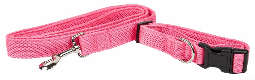 Pet Life 'Aero Mesh' 2-In-1 Dual Sided Comfortable And Breathable Adjustable Mesh Dog Leash-Collar - Pink - Medium