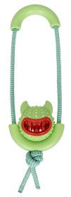 Pet Life Sling-Away Treat Dispensing Launcher With Natural Jute, Squeak Rubberized Dog Toy - Green