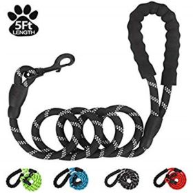 Strong Dog Leash with Zipper Pouch;  Comfortable Padded Handle and Highly Reflective Threads Dog Leashes for Small Medium and Large Dogs - Black