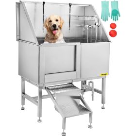 VEVOR 50 Inch Dog Grooming Tub, Professional Stainless Steel Pet Dog Bath Tub, with Steps Faucet & Accessories Dog Washing Station Left Door - Default