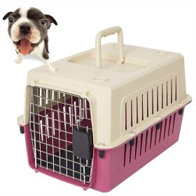 Plastic Cat & Dog Carrier Cage with Chrome Door Portable Pet Box Airline Approved, Medium, Blue/Red - KM0078-Red