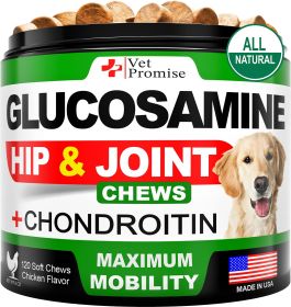 Glucosamine for Dogs Hip and Joint Supplement for Dogs Chondroitin for Dogs Dog Joint Pain Relief Treats with MSM Hemp 120 Mobility Chews - Vet Promis