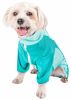 Pet Life Active 'Warm-Pup' Heathered Performance 4-Way Stretch Two-Toned Full Body Warm Up - Green - Small