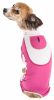 Pet Life Active 'Warm-Pup' Heathered Performance 4-Way Stretch Two-Toned Full Body Warm Up - Pink - Medium