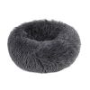 Small Large Pet Dog Puppy Cat Calming Bed Cozy Warm Plush Sleeping Mat Kennel, Round - 16in - Dark Gray