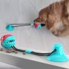 Multifunction Pet Molar Bite Toy with Suction Cup Interactive Dog Rope Toys Self-Playing Rubber Ball Cleaning Teeth Treat Dispensing Ball - Blue