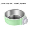 Pet Stainless Steel Bowl Hanging Cage Type Fixed Cute Dog Basin Cat Supplies Puppy Food Drinking Water Feeder Pets Accessories - green - 17cm