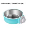 Pet Stainless Steel Bowl Hanging Cage Type Fixed Cute Dog Basin Cat Supplies Puppy Food Drinking Water Feeder Pets Accessories - blue - 13cm