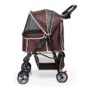 Pet Dog Stroller Trolley, Foldable Travel Carriage with Wheels Zipper Entry Cup Holder Storage Basket, Pushchair Pram Jogger Cart - brown