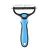 Professional Pet Deshedding Brush 2 Sided Dematting Dog Comb Cat Brush Rake Puppy Grooming Tools Undercoat Shedding Flying Hair - blue - L