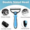 Professional Pet Deshedding Brush 2 Sided Dematting Dog Comb Cat Brush Rake Puppy Grooming Tools Undercoat Shedding Flying Hair - blue - L