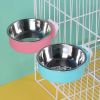 Pet Stainless Steel Bowl Hanging Cage Type Fixed Cute Dog Basin Cat Supplies Puppy Food Drinking Water Feeder Pets Accessories - green - 17cm