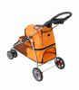 Pet Dog Buggy Stroller Trolley, Easy Folding Shockproof Four Wheels Water Resistant with Double Cap Holder & Food Tray - orange